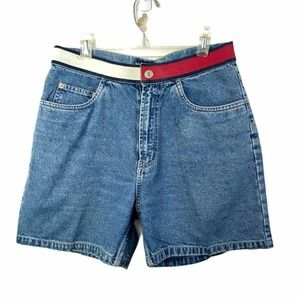 Vintage Tommy Hilfiger Blue Denim Jean Shorts with Red & White Waistband